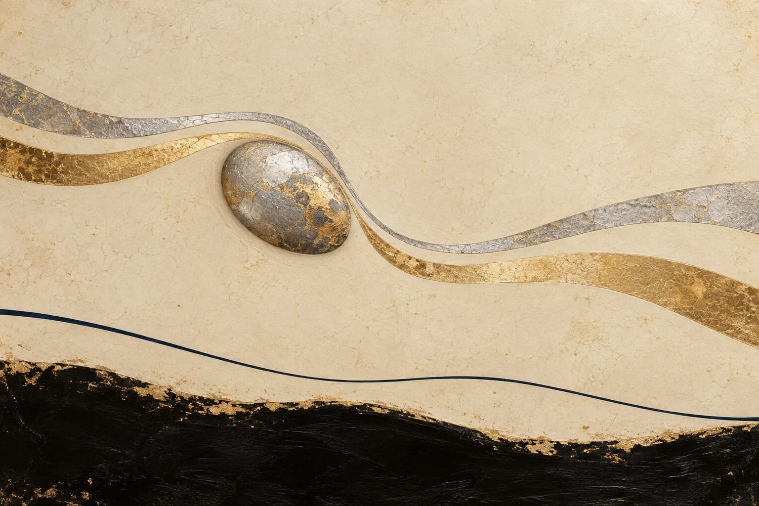 A metal sphere surrounded by golden flowing lines symbolizes boundaries, discernment and layers of sound.
